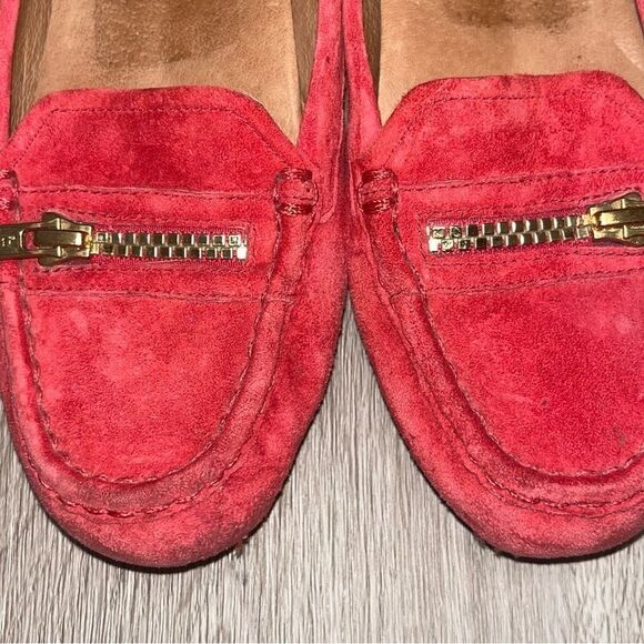 Women's UGG Red Suede Loafers with Gold Zipper - Picture 7 of 9